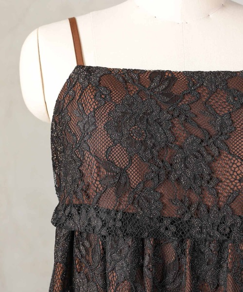 チュールバックデザインリボンワンピ ラメレースキャミワンピ 2点