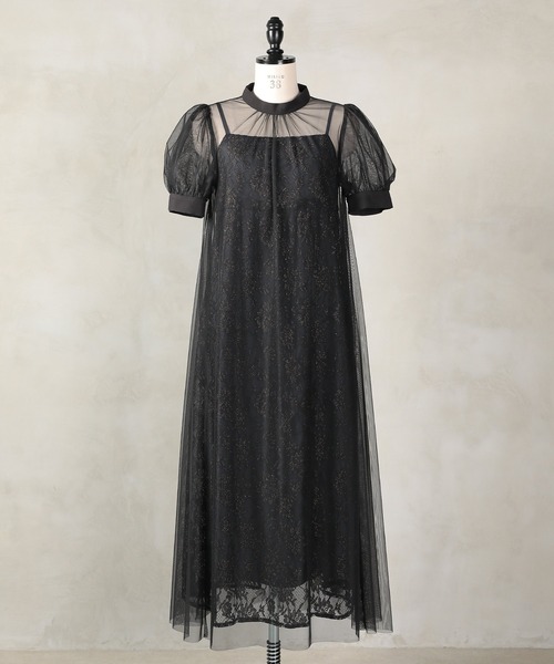 チュールバックデザインリボンワンピ ラメレースキャミワンピ 2点