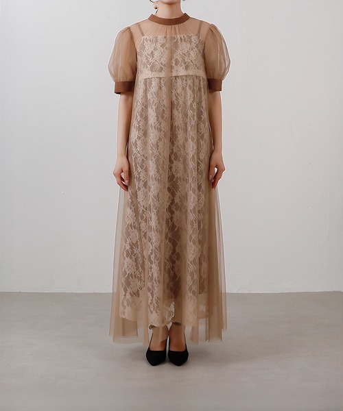 チュールバックデザインリボンワンピ ラメレースキャミワンピ 2点