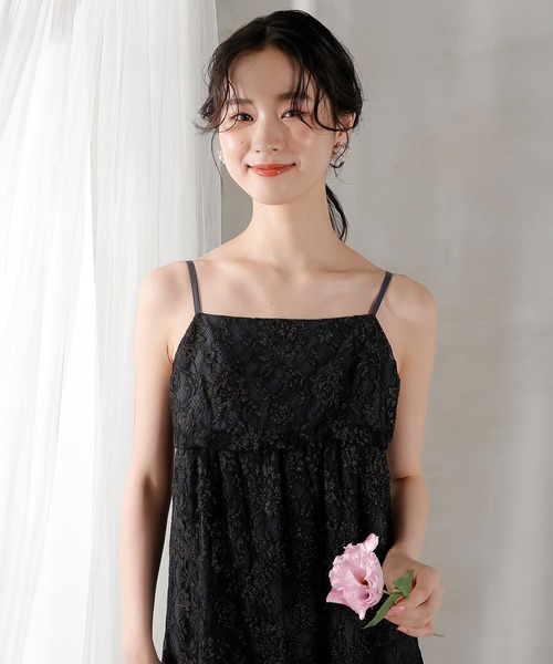 チュールバックデザインリボンワンピ ラメレースキャミワンピ 2点