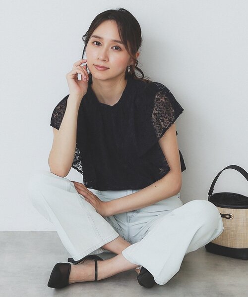 ブラウス シャツ 「INDUS luxury for JETSET SOLO PLUS」レースコンビフレアスリーブブラウス レディース レースレディース Lace Ladies プリーツバルーンスリーブ