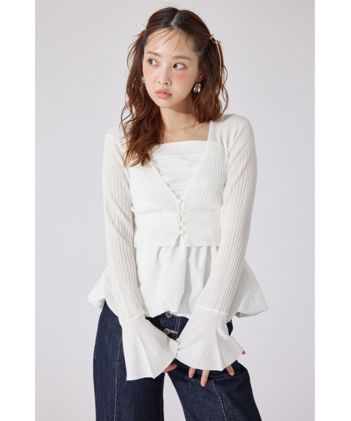 クロップドフレアスリーブシアーニットカーディガン 春服 夏服