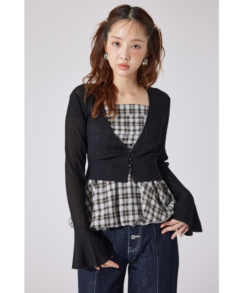 rienda(リエンダ)の「クロップドフレアスリーブシアーニットカーディガン 春服 夏服(カーディガン/ボレロ・レディース・ホワイト/ブラック/ライトブルー・FREE)」の10枚目の写真
