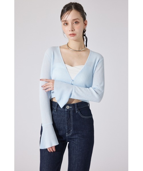 rienda(リエンダ)の「クロップドフレアスリーブシアーニットカーディガン 春服 夏服(カーディガン/ボレロ・レディース・ホワイト/ブラック/ライトブルー・FREE)」の14枚目の写真