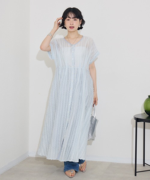 KATHARINE ROSS（キャサリンロス）の「【KATHARINE ROSS】ストライプカットドビーワンピース（ワンピース・レディース・ライトブルー/ブラック・MEDIUM）」の16枚目の写真