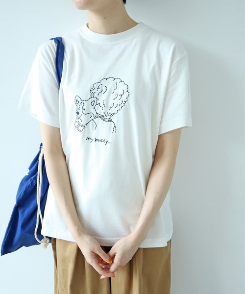 PAR ICI(パーリッシィ)の「【WEB限定】corgi & boy Tシャツ(Tシャツ/カットソー・レディース・グレー/ホワイト/ブルー・FREE)」の2枚目の写真