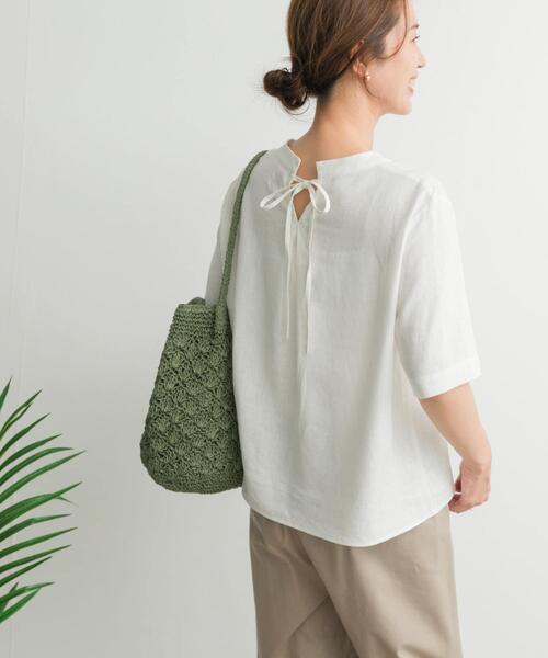 URBAN RESEARCH DOORS（アーバンリサーチドアーズ）の「リネンレーヨンバックリボンブラウス（シャツ/ブラウス・レディース・ブラック/オフホワイト/ミント・MEDIUM）」の7枚目の写真