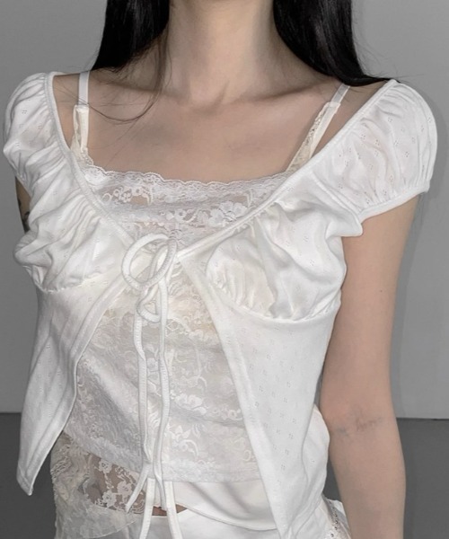 A'GEM/9 × .kom 「.KOM/ドットケーオーエム」 2Pレーストップ レディース A'GEM/9 × .kom 『.KOM/ドットケーオーエム』 2Pレーストップ