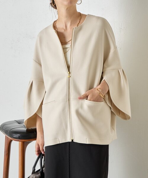 Jena espace merveilleux（ジェナ　エスパスメルヴェイユ）の「【上品/体系カバー】チューリップスリーブジップジャケット（その他アウター・レディース・アイボリー/ブラック・FREE）」の8枚目の写真