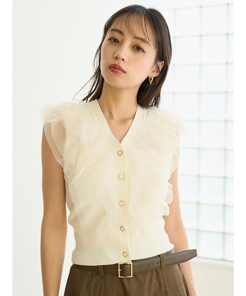 スナイデル　チュールフリルニットプルオーバー SNIDEL ニット セーター チュールフリルニットプルオーバー