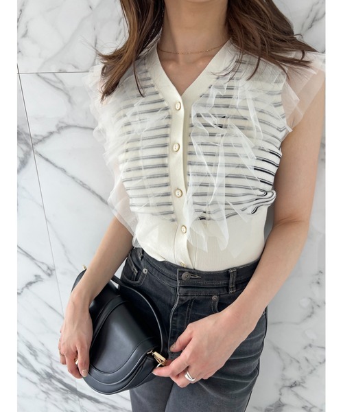 新作新品♥️ SNIDEL Sustainableチュールフリルニットプルオーバー Sustainableチュールフリルニットプルオーバー（ニット