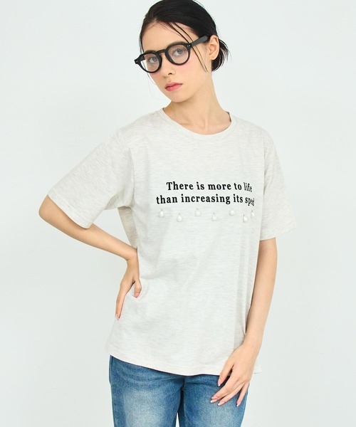 ANAP(アナップ)の「雫 パール 付き テキスト 刺繍 Tシャツ(Tシャツ/カットソー・レディース・ダークグレー/ホワイト/ライトグレー・FREE)」の7枚目の写真