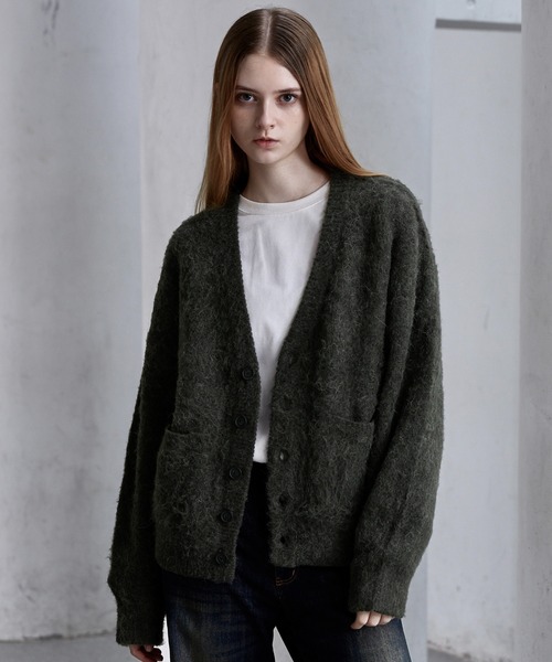 clel アルパカブレンドシャギーVネックカーディガン　ブラック　XS CLEL】Alpaca Blend Shaggy V-Neck Cardigan / アルパカブレンド