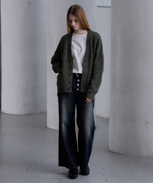 CLEL】Alpaca Blend Shaggy V-Neck Cardigan / アルパカブレンド