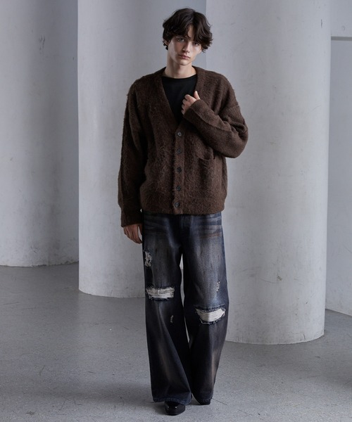 CLEL】Alpaca Blend Shaggy V-Neck Cardigan / アルパカブレンド