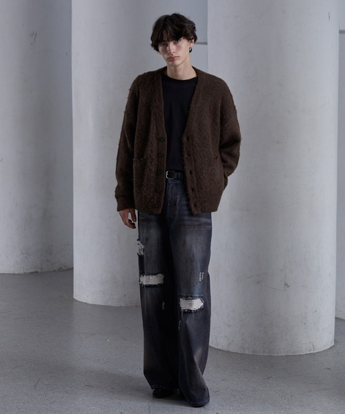 CLEL】Alpaca Blend Shaggy V-Neck Cardigan / アルパカブレンド