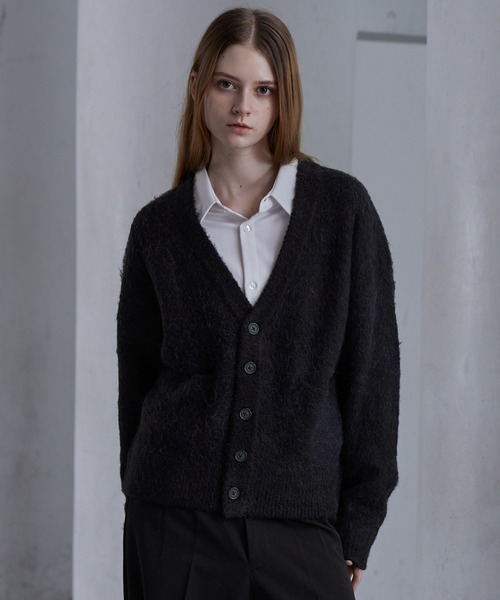 clel アルパカブレンドシャギーVネックカーディガン　ブラック　XS CLEL】Alpaca Blend Shaggy V-Neck Cardigan / アルパカブレンド