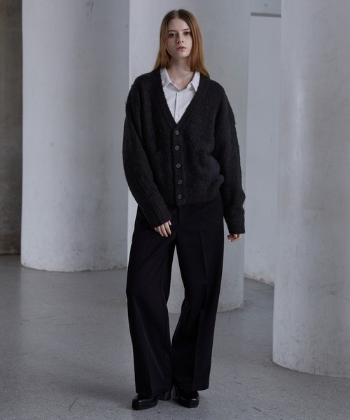 clel アルパカブレンドシャギーVネックカーディガン　ブラック　XS CLEL】Alpaca Blend Shaggy V-Neck Cardigan / アルパカブレンド