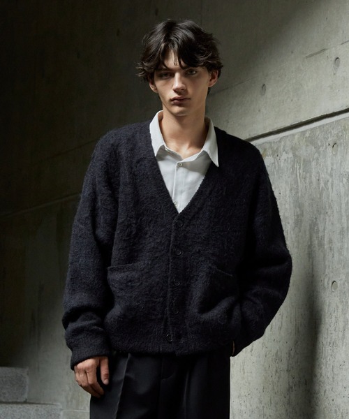 clel アルパカブレンドシャギーVネックカーディガン　ブラック　XS CLEL】Alpaca Blend Shaggy V-Neck Cardigan / アルパカブレンド