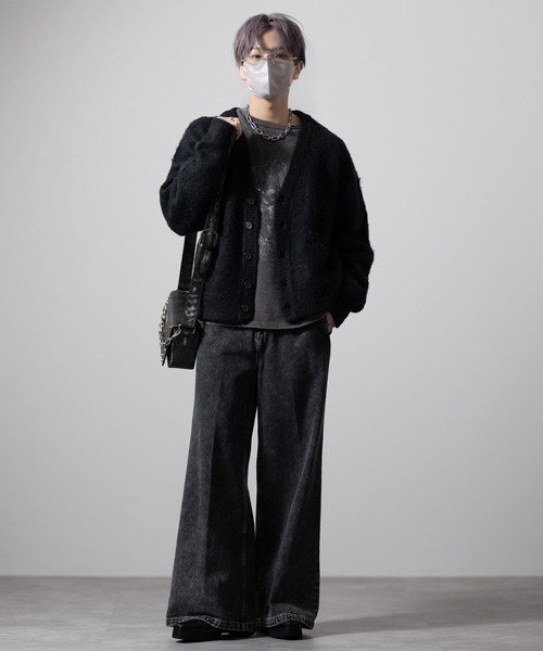 clel アルパカブレンドシャギーVネックカーディガン　ブラック　XS CLEL】Alpaca Blend Shaggy V-Neck Cardigan / アルパカブレンド