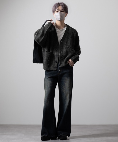 CLEL】Alpaca Blend Shaggy V-Neck Cardigan / アルパカブレンド