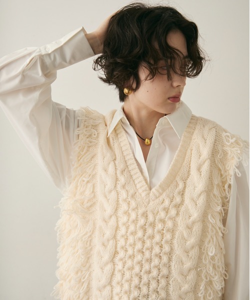 Trish（トリッシュ）の「モヘアタッチループフリンジベスト（Tシャツ/カットソー・レディース・アイボリー/グレー・MEDIUM）」の5枚目の写真