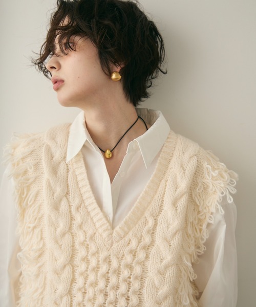 Trish（トリッシュ）の「モヘアタッチループフリンジベスト（Tシャツ/カットソー・レディース・アイボリー/グレー・MEDIUM）」の8枚目の写真