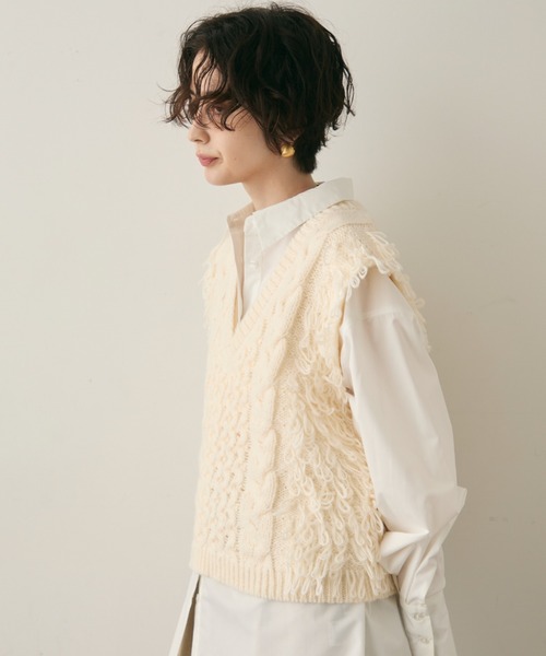 Trish（トリッシュ）の「モヘアタッチループフリンジベスト（Tシャツ/カットソー・レディース・アイボリー/グレー・MEDIUM）」の10枚目の写真