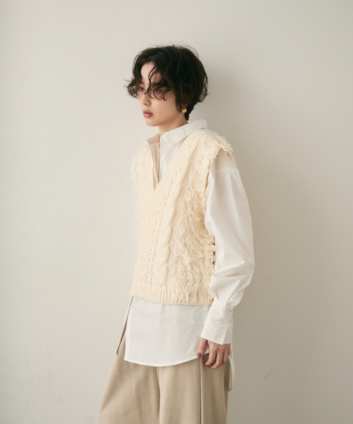 Trish（トリッシュ）の「モヘアタッチループフリンジベスト（Tシャツ/カットソー・レディース・アイボリー/グレー・MEDIUM）」の11枚目の写真
