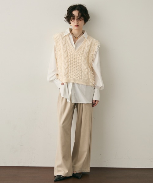 Trish（トリッシュ）の「モヘアタッチループフリンジベスト（Tシャツ/カットソー・レディース・アイボリー/グレー・MEDIUM）」の12枚目の写真