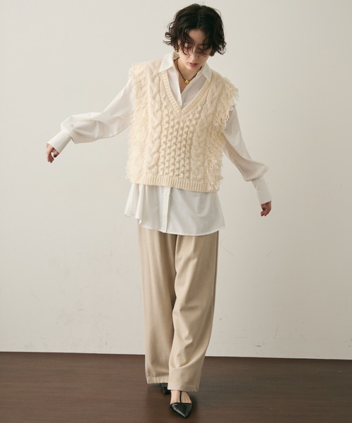 Trish（トリッシュ）の「モヘアタッチループフリンジベスト（Tシャツ/カットソー・レディース・アイボリー/グレー・MEDIUM）」の13枚目の写真