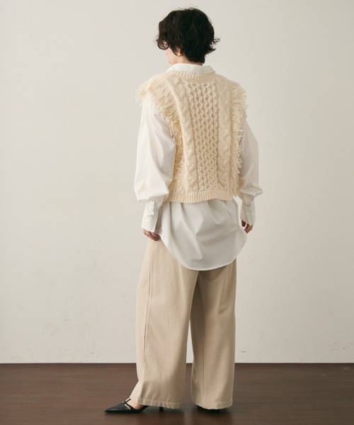 Trish（トリッシュ）の「モヘアタッチループフリンジベスト（Tシャツ/カットソー・レディース・アイボリー/グレー・MEDIUM）」の14枚目の写真
