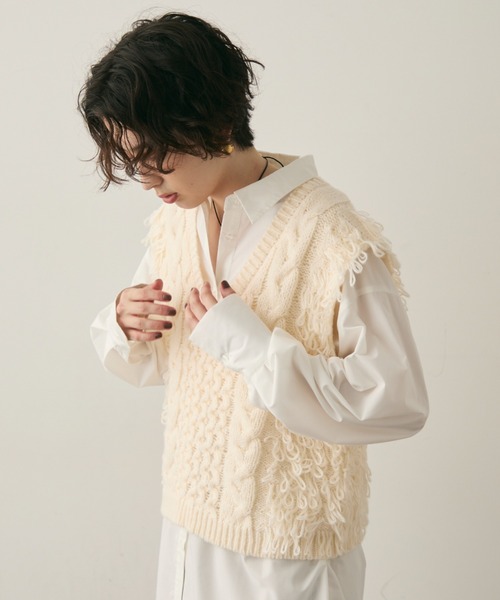 Trish（トリッシュ）の「モヘアタッチループフリンジベスト（Tシャツ/カットソー・レディース・アイボリー/グレー・MEDIUM）」の9枚目の写真