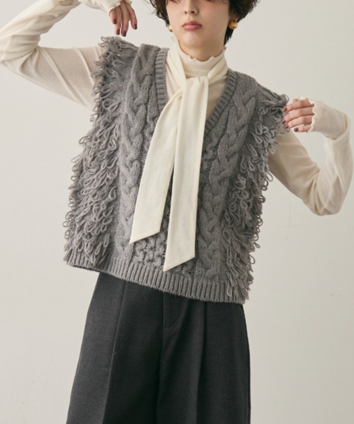 Trish（トリッシュ）の「モヘアタッチループフリンジベスト（Tシャツ/カットソー・レディース・アイボリー/グレー・MEDIUM）」の21枚目の写真