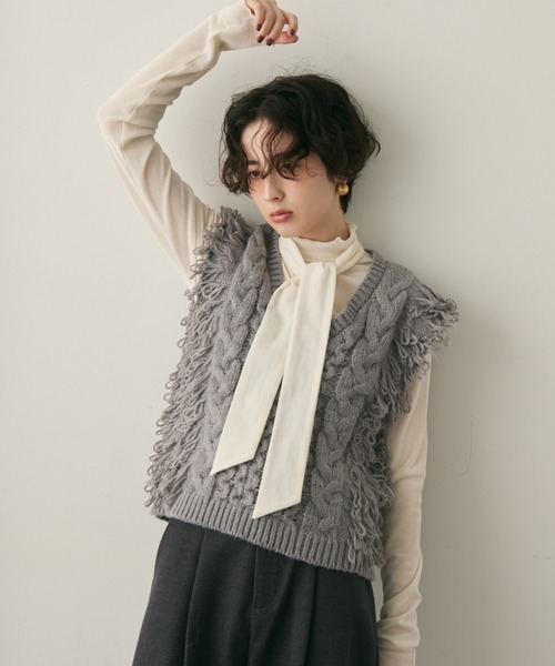 Trish（トリッシュ）の「モヘアタッチループフリンジベスト（Tシャツ/カットソー・レディース・アイボリー/グレー・MEDIUM）」の19枚目の写真