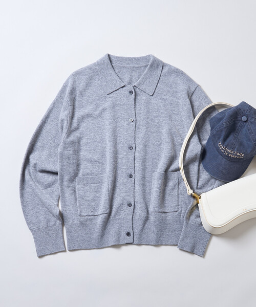 FREAK'S STORE（フリークスストア）の「マシーンウォッシャブル ウールブレンドポロニット/ ポロ襟（ニット/セーター・レディース・ライトグレー/ブラウン/レッド/レモンイエロー・ﾌﾘ-）」の2枚目の写真