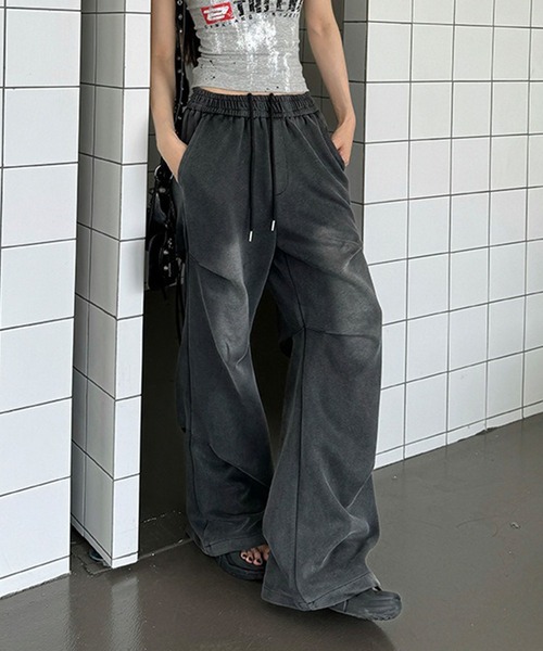 BEVIS スプレー加工 ブラック ワイドパンツ セール】スウェット切替ワイドパンツ（その他パンツ）｜SpRay