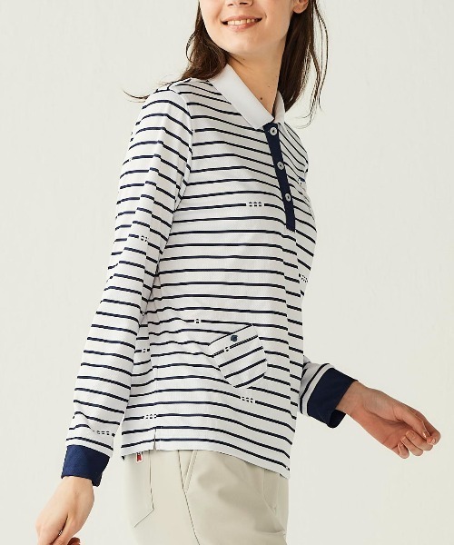 Picone CLUB（ピッコーネクラブ）の「ピコボーダーポロシャツ（ポロシャツ・レディース・ベージュ/グリーン/ネイビー/オレンジ・S/L/M）」の10枚目の写真