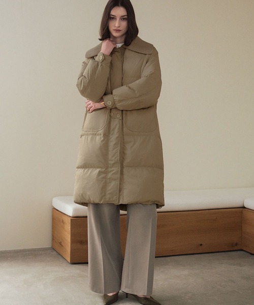 ELFRANK(エルフランク)の「【高品質ダウン90%】ダウンコート ロング 軽量 ロングコート 冬 スタンドカラー【上品シルエットの軽量ダウンコート】(ダウンジャケット/コート・レディース・ブラック/アイボリー/ベージュ・FREE)」の1枚目の写真