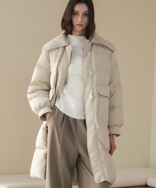 ELFRANK(エルフランク)の「【高品質ダウン90%】ダウンコート ロング 軽量 ロングコート 冬 スタンドカラー【上品シルエットの軽量ダウンコート】(ダウンジャケット/コート・レディース・ブラック/アイボリー/ベージュ・FREE)」の2枚目の写真