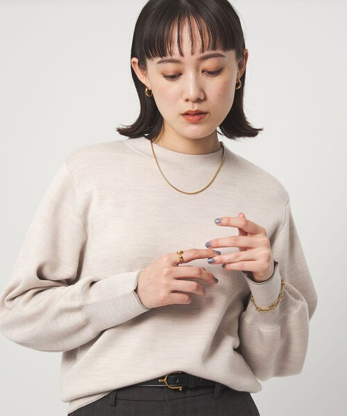 セール】ウール スムース ボトルネック フォルム ニット プルオーバー