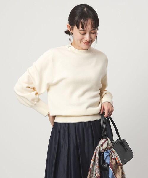 セール】ウール スムース ボトルネック フォルム ニット プルオーバー