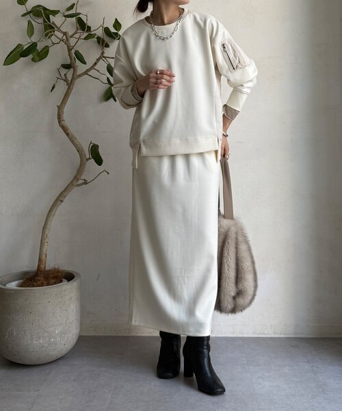 DouDou（ドゥドゥ）の「【WEB限定】MA1ポケットプルオーバー＋タイトスカートセット（セットアップ・レディース・アイボリー/ブラック/カーキ/キャメル・FREE）」の2枚目の写真