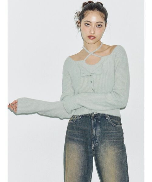 EVRIS（エヴリス）の「ホルターネックシャギーニットトップス（ニット/セーター・レディース・ブラック/グレー/ブルー/ホワイト・FREE）」の19枚目の写真