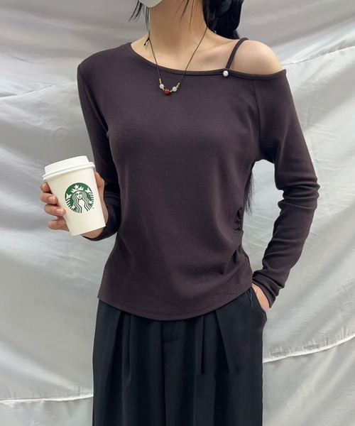 Lace Ladies(レースレディース)の「パール ワンショルダー 長袖 カット トップス(Tシャツ/カットソー・レディース・ブラック/ライトグレー/パープル/ダークグレー・FREE)」の4枚目の写真