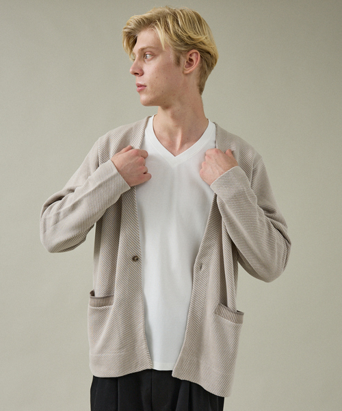 ABAHOUSE（アバハウス）の「バイアスジャガード 1ボタン カーディガン（カーディガン/ボレロ・メンズ・ネイビー/ブルー/グレイッシュベージュ・44/46/48）」の13枚目の写真