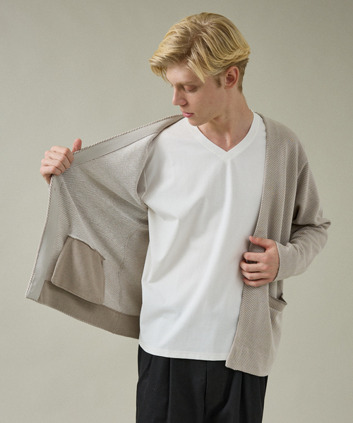 ABAHOUSE（アバハウス）の「バイアスジャガード 1ボタン カーディガン（カーディガン/ボレロ・メンズ・ネイビー/ブルー/グレイッシュベージュ・44/46/48）」の15枚目の写真