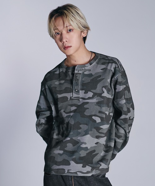 MSG（エムエスジー）の「コットンサーマルロングスリーブヘンリーネックTシャツ【UNISEX】（Tシャツ/カットソー・メンズ・グレー/ホワイト/ワイン系/ブラック系/ブラック/ブラック系2/レオパード・XL/L/M/S）」の4枚目の写真