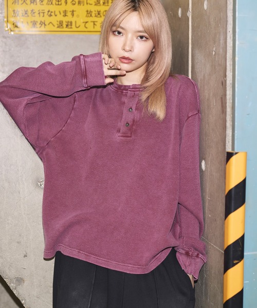 MSG（エムエスジー）の「コットンサーマルロングスリーブヘンリーネックTシャツ【UNISEX】（Tシャツ/カットソー・メンズ・グレー/ホワイト/ワイン系/ブラック系/ブラック/ブラック系2/レオパード・XL/L/M/S）」の6枚目の写真