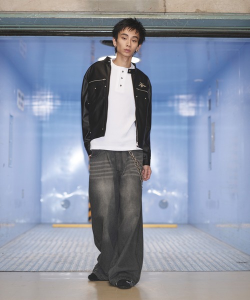 MSG（エムエスジー）の「コットンサーマルロングスリーブヘンリーネックTシャツ【UNISEX】（Tシャツ/カットソー・メンズ・グレー/ホワイト/ワイン系/ブラック系/ブラック/ブラック系2/レオパード・XL/L/M/S）」の12枚目の写真